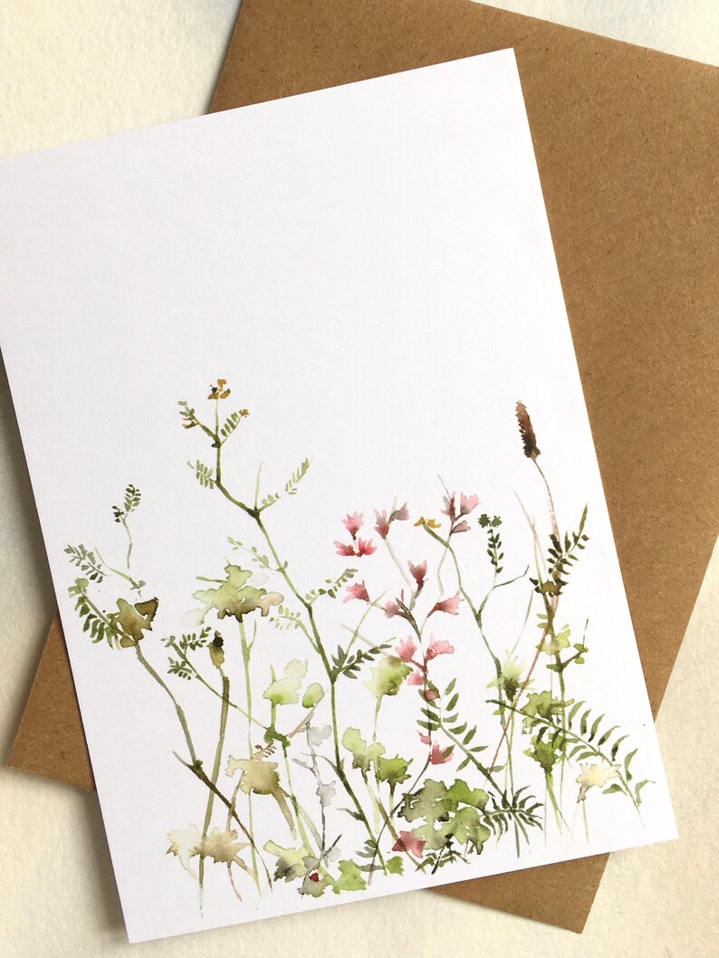 Spring Postcard, Greeting Cards Easter, Flower Meadow Watercolor image 2