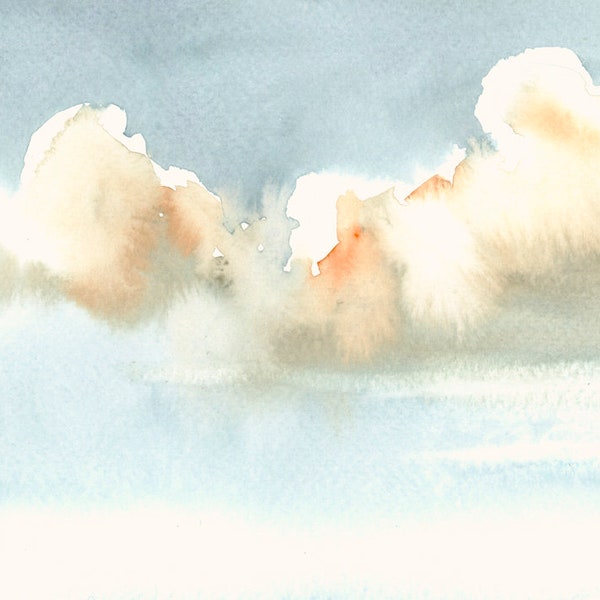 Impression d'art aquarelle Nuages sur papier fait main - décoration murale ciel