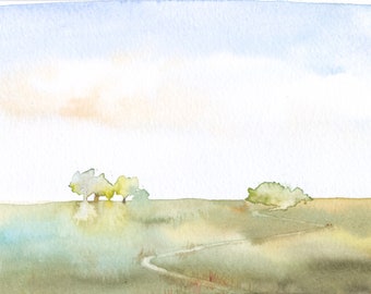 Tiny Landscape Original Watercolor Painting