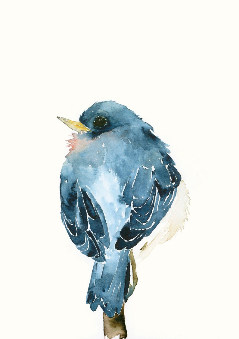 Blue Bird Watercolor Art Print Bird Wall Art image 2