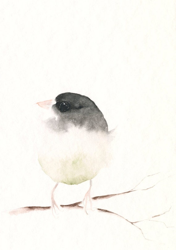 オリジナルの鳥水彩リトルグリーンバード 鳥のギフトオリジナルアート 