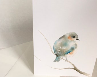 Bird Art Card Blank Greeting Card Blue and Orange Bird