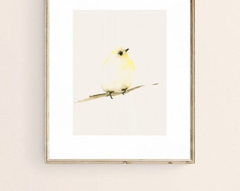 Lemon Yellow Tiny Bird Watercolor Giclee Print