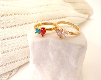 Anillo personalizado con piedra natal familiar - Joyería con 2 piedras natales • Regalo de aniversario - Anillo para parejas - Regalo para ella - Regalo de Navidad