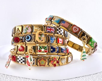 Custom Italian Charm Bracelet, Gold Italy Charms Bracelet, Vintage Best Friend Bracelet, Handmade Italian Watch Bracelets for Women Gifts