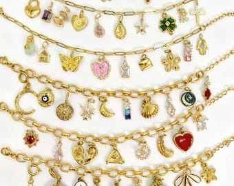 Colgantes con dijes chapados en oro antiguo - Dijes de esmalte y cristal de 18 quilates - Crea tu propia pulsera de dijes personalizada - Joyería DIY - Lindos dijes para pulsera