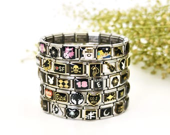 Pulsera italiana personalizada - Nuevo brazalete con dijes italianos plateados estilo oscuro - Pulsera italiana personalizada - Regalo de Navidad - Regalo para ella