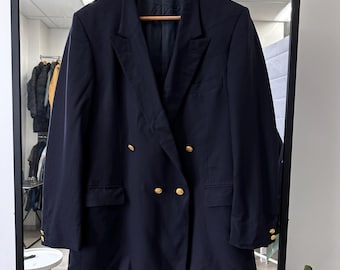 Vintage Christian Dior Monsieur Navy Double Breasted Blazer Gold Buttons