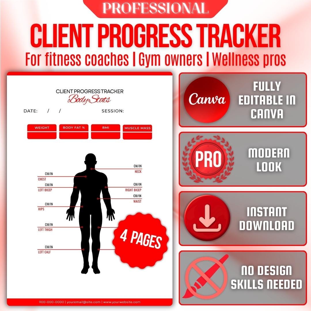 Body Stat Form Editable Body Stats Tracker Template: Fitness Progress Form (canva, A4 ...