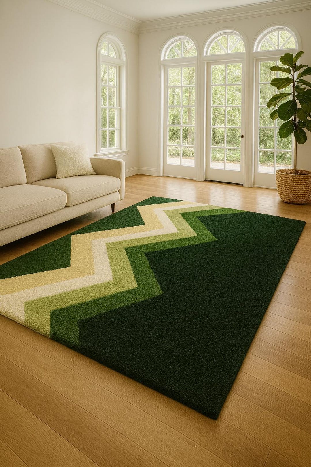 Deep Green Rug Pattern Olive & Dark Green Zigzag Pattern Rug – Handmade Tufted Floor Carpet ...