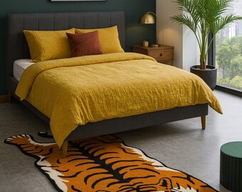 Handmade Tiger Rug | Animal Print Wool Carpet, Jungle Decor