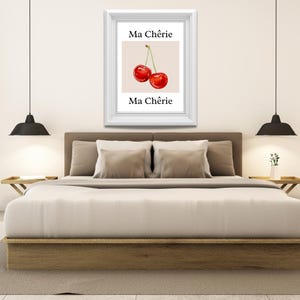 Ma Chérie Wall Art, French Quote Print, Cherry Kitchen Decor, Digital Download Poster, Red Fruit Printable, Parisian Aesthetic Wall Art