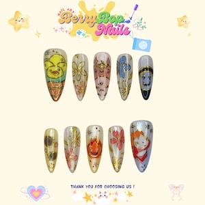 Pon.yo and Cute Duck In Ghi.bli, Anime Healing Nails, Spiri.ted Away Nails, Cosplay Nails, Unmain Character Kawaiii Nails, Almond Nails