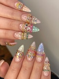 3D Maximalist Jewelry Press On Nails | Colorful Rhinestone & Gold Liquid Metal Long Stiletto Nail Bracelet | Y2K Indie Luxury Nail Rings product logo