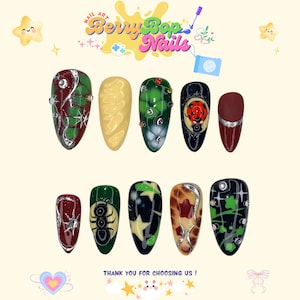Lucky Leaf, Ladybug and Ant 3D Insect Nails, Hand-Painted Clover and Stars, Cute Nature Press Nails, Medium Almond, Fresh Nails, Picnic Nail