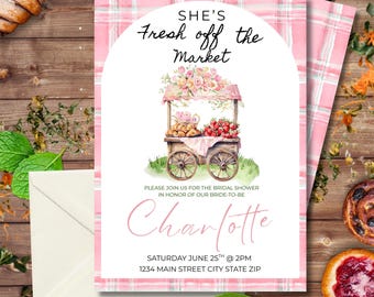 She’s Fresh Off the Market Bridal Shower Invitation | Farmers Market Theme | Editable 5x7 Canva Template | Digital Download