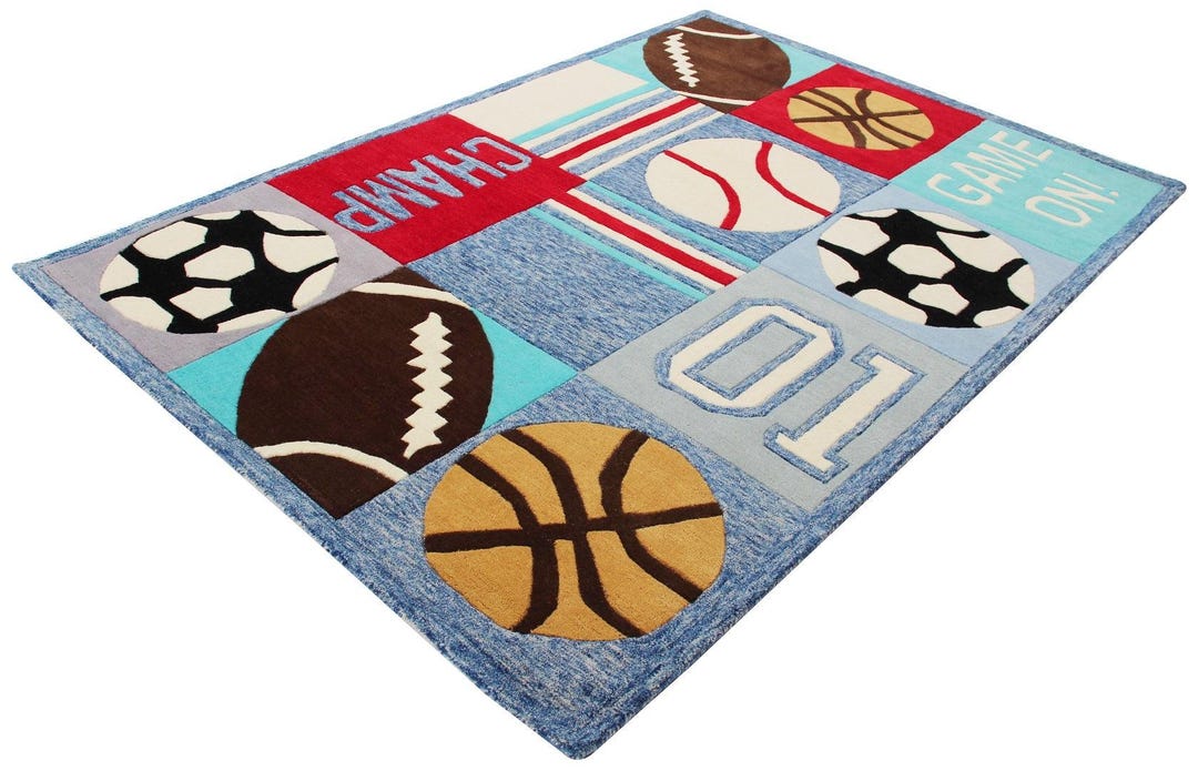 Softball Rug Hand Tufted Sports Theme Kids Rug - Educational Game Learning Rug for ...