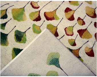 Hand Knotted Ginkgo Leaf Wool Rug - Botanical Ivory Green Rust - 8x10
