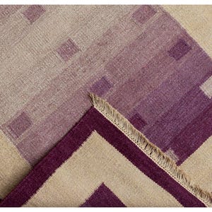 Beige and Purple Handwoven 4x6 Modern Stripes design Flatweave Durry Rug