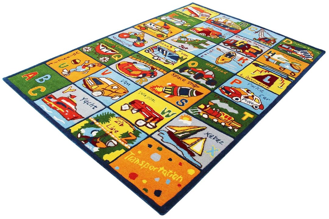 Transportation Rug Hand Tufted Alphabet Transportation Kids Rug - Educational Vehicle ...