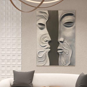 Modern 3D Abstract Face Wall Hanging Frame – Textured Sculpture Artwork in Gray, Large Wall Decor for Your Living room, Office & Cafe
