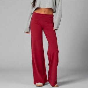 Fold Over Yoga Pants Women – Low Rise Flare Leg Stretch Lounge Pants | Solid Color Loose Gym Sweatpants | Comfy Fitness Leggings