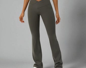 Pantaloni Yoga A Vita Alta Con Gamba Svasata - Topo Formaggio, Donna, Leggings In Poliestere E Spandex