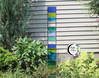 Best Selling Tall Glass Garden Sentry. Stained glass 44" stake. Beautiful eye catching copper framed yard decor. Statement garden accent.