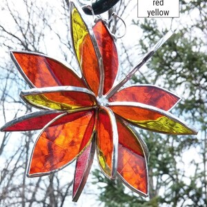 Stained glass hanging flower suncatcher. Orange Red Yellow. Garden art and home decor. 2 sizes. Indoor or outdoor decoration. image 2