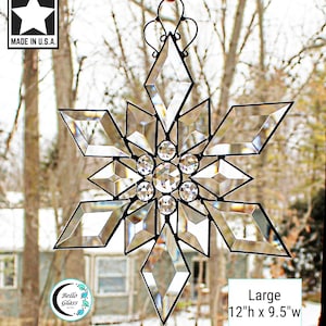 Glass Beveled Star Snowflake. Winter Decor. Prism Maker Suncatcher. Starry Wedding Stars. Brilliant Reflection. 2 Finishes.