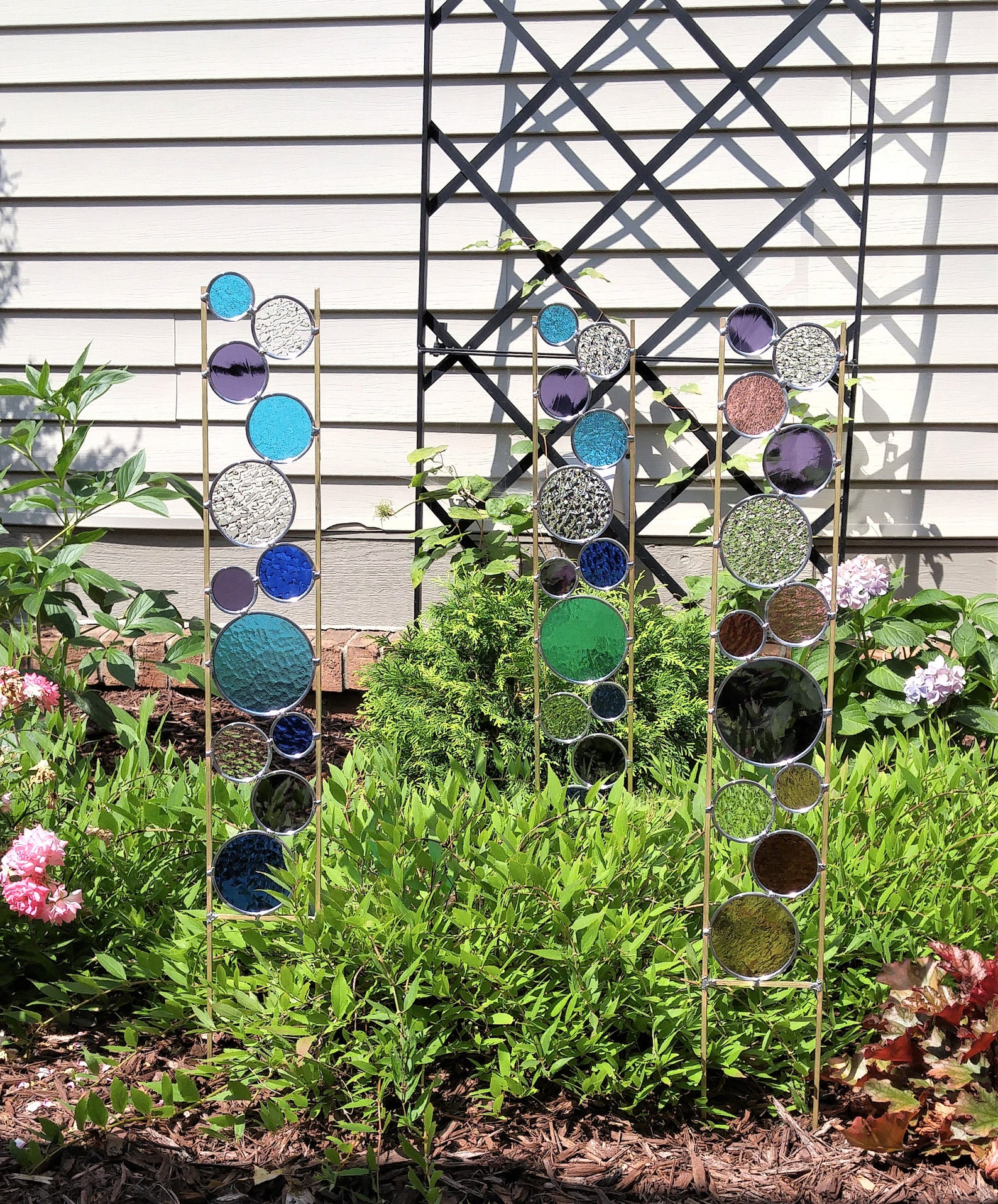 Glass garden art stake. Tall metal suncatcher sculpture for Etsy