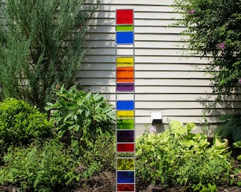 Stained Glass Garden Sentry: 44" Silver or Copper Frame Yard Art