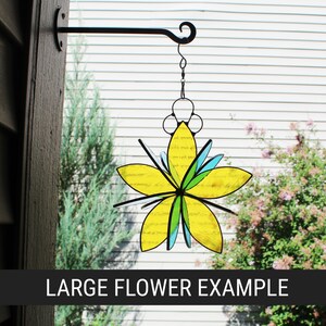 Stained glass hanging flower suncatcher. Orange Red Yellow. Garden art and home decor. 2 sizes. Indoor or outdoor decoration. image 6