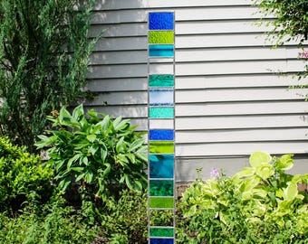 Stained Glass Garden Sentry: 44" Silver or Copper Frame Yard Art