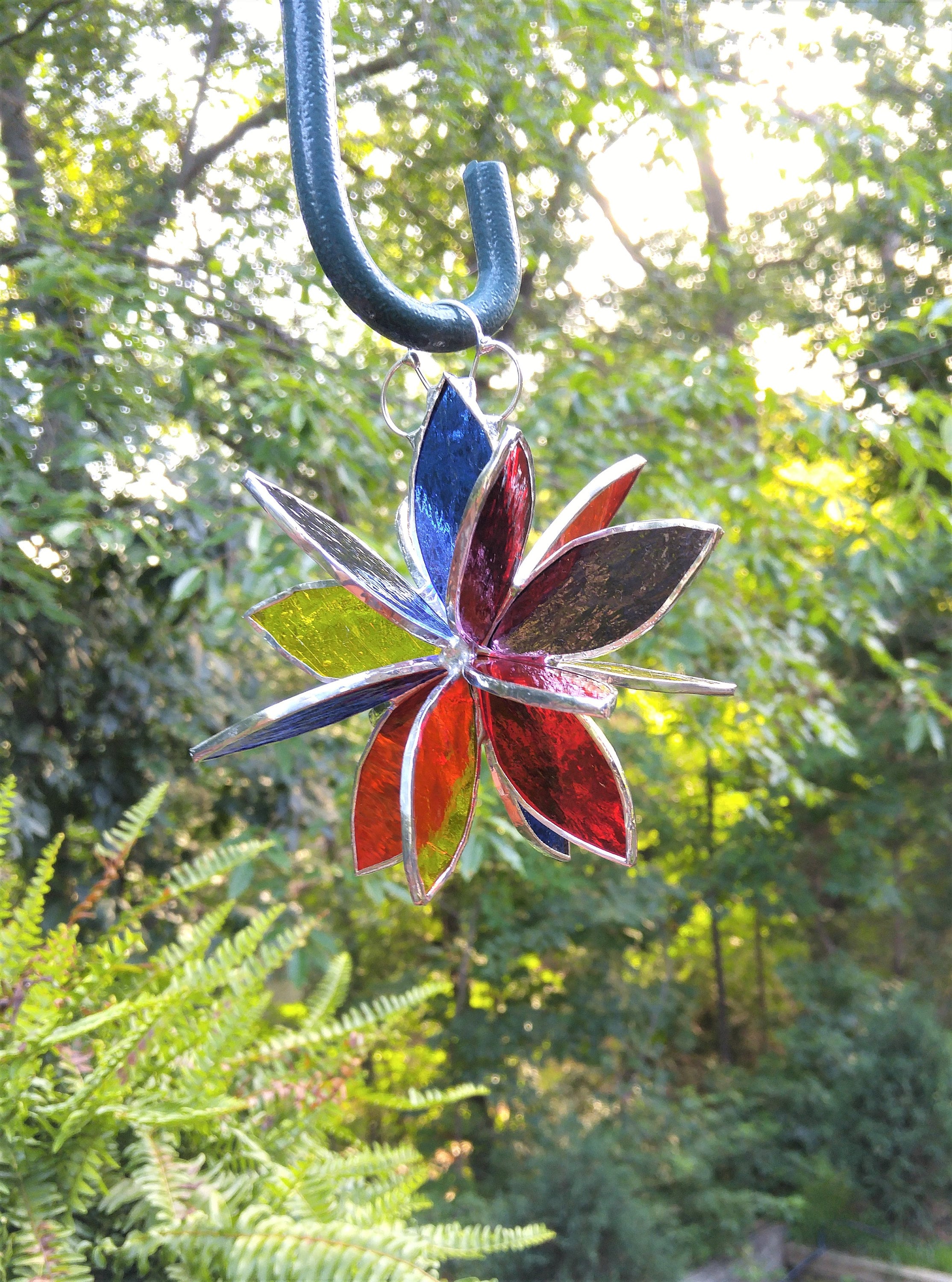 Stained glass hanging flower suncatcher. Garden art and home Etsy