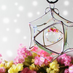 Stained Glass Star Suncatcher. Beveled Glass Prism Orb