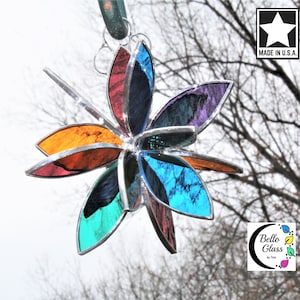 Stained Glass Flower Suncatcher.  Jewel Tones. Garden Window Porch Art