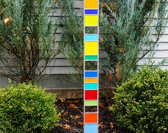 Stained Glass Garden Sentry: 44" Silver or Copper Framed Yard Art