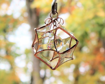 Copper Beveled Glass Star Suncatcher. Crystal Prism Rainbow Maker