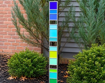 Stained Glass Garden Sentry: 44" Silver or Copper Framed Yard Art