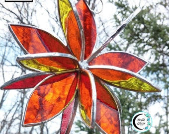 Stained glass hanging flower suncatcher. Garden art and home decor. 2 sizes. Indoor or outdoor decoration. Great gift idea.