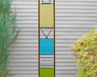 Stained Glass Suncatcher with bevels and faceted crystals. Brass framed. Gift for Rainbow lovers! Ready to hang, hardware included.