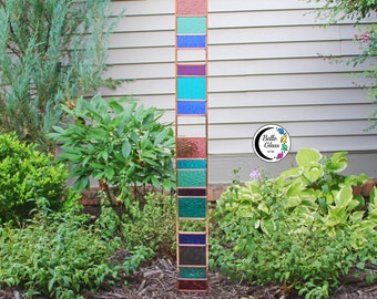 Best Selling Tall Glass Garden Sentry. Stained glass 44" stake. Beautiful eye catching copper framed yard decor. Statement garden accent