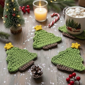 Sottobicchiere all'uncinetto per albero di Natale, decorazioni natalizie, progetto facile e veloce per principianti, decorazioni natalizie per la cucina, inaugurazione della casa 11225AT1