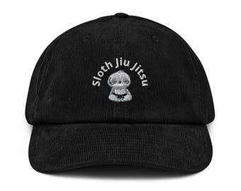 Sloth Jiu Jitsu Cap – Funny Corduroy Dad Hat with Chill Sloth | BJJ Gift, Jiu Jitsu Gift, Gift for Him