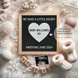 Winter Pregnancy Announcement, Editable Social Media Reveal, Digital Card