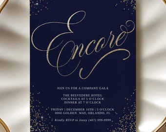 Elegant Navy and Gold Gala Invitation: Corporate Holiday Party (Digital Download, Corjl Template)