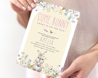 Bunny Baby Shower Invitation - ‘Some Bunny is On the Way’ Wildflower Floral Theme