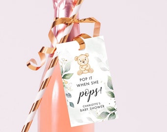 Teddy Bear Baby Shower Champagne Tag: Editable Printable (Digital Download)