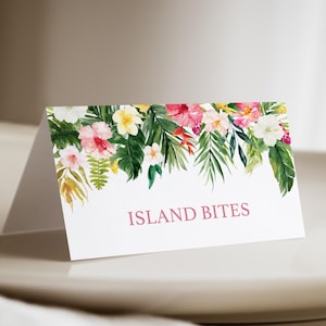 Tropical Food Tent Card, Editable Luau Party Food Labels, Aloha Birthday Buffet Tags, Floral Table Cards, Corjl Digital Download